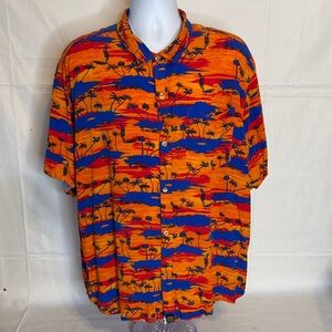 LuLaRoe Orange and Blue Casual Hawaiian Button Shirt Men Size 3XL